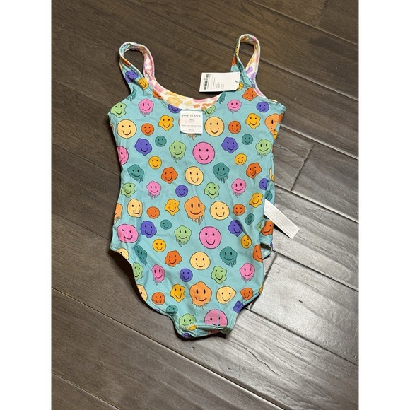 Posh Peanut Mina Reversible Swimsuit Mom‎ Size Small Smiley Face Animal Print - Picture 2 of 7
